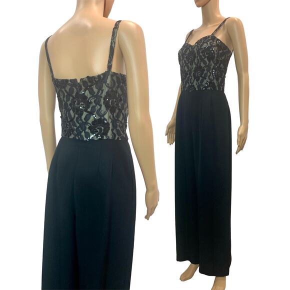 Vintage 80s Nolan Miller Black Jumpsuit w Lace Beads and Sequins | XSmall - Picture 4 of 10